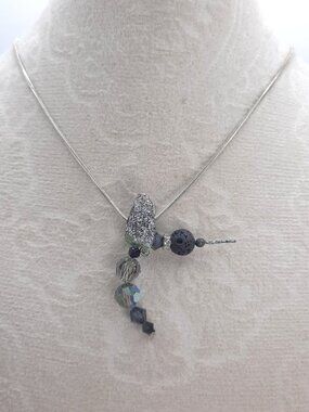 Whimsical Winged Hummingbird Necklace Artisan Neutral Crystal Beaded Diffuser